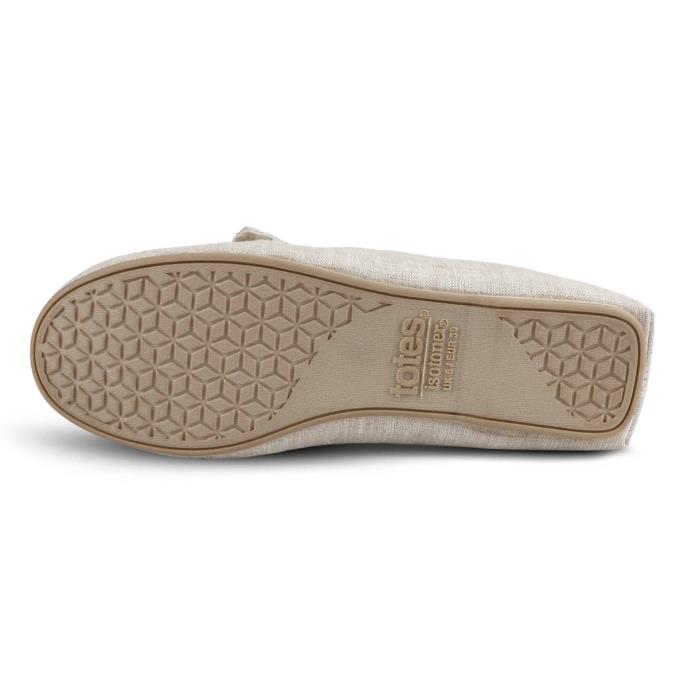 Isotoner® Ladies Linen Bow Moccasin Slipper Stone Extra Image 5